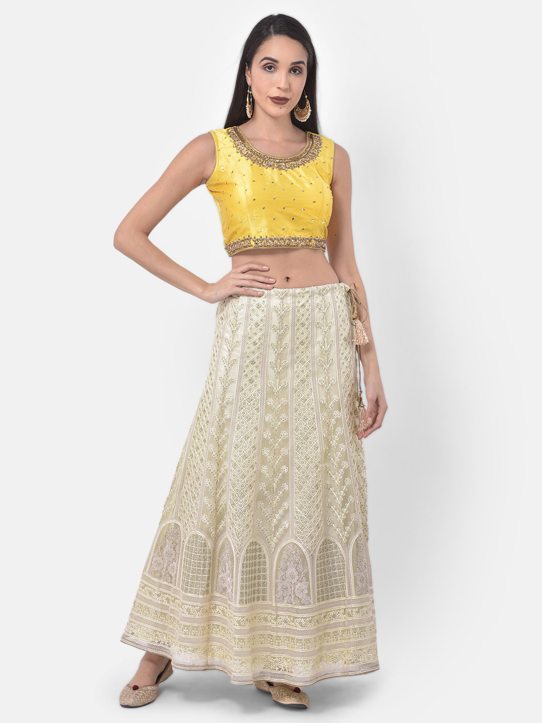 Neerus Beige net embellished lehenga set - detail view 5