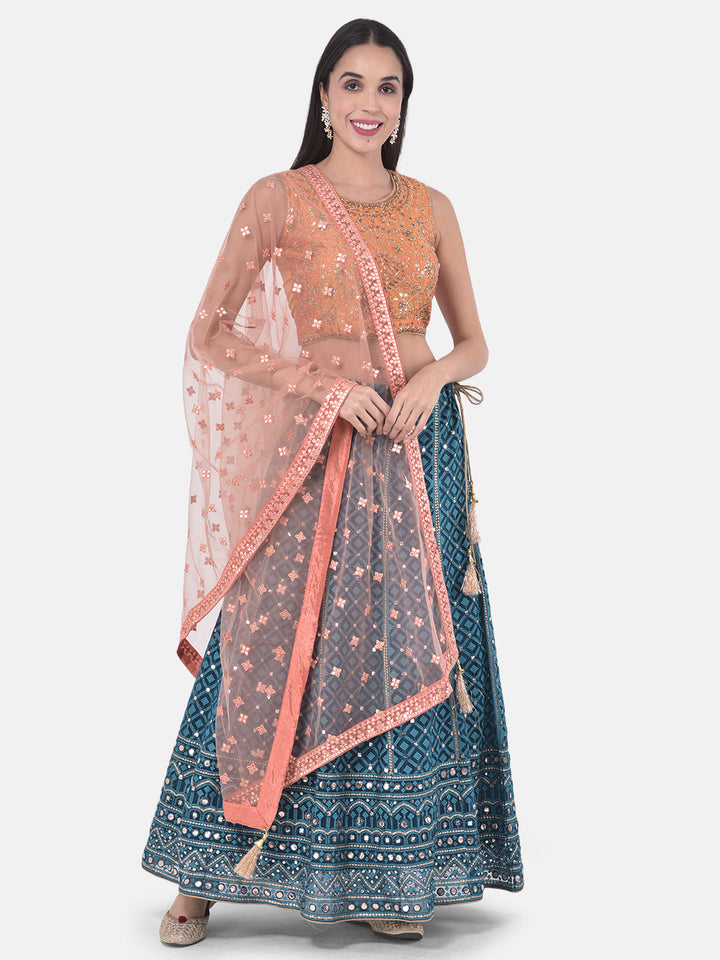 Neerus Blue net embellished lehenga set - detail view 6