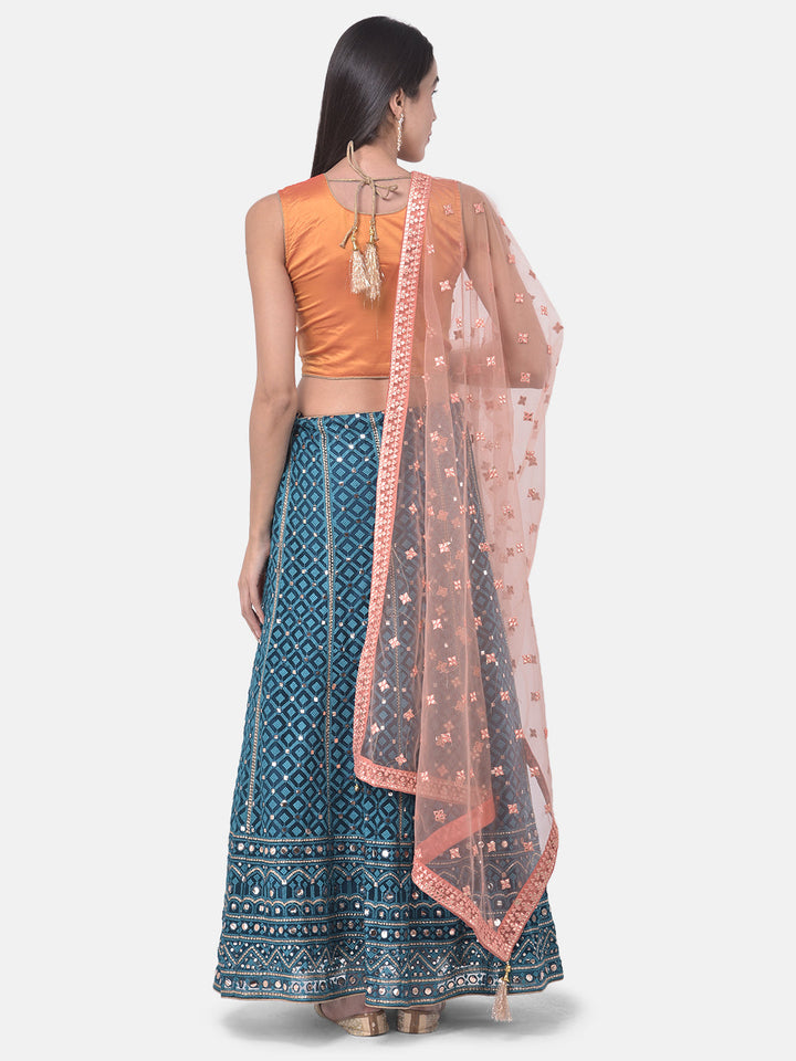 Neerus Blue net embellished lehenga set - side view
