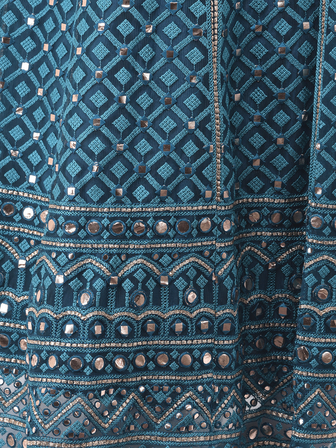 Neerus Blue net embellished lehenga set - detail view 3