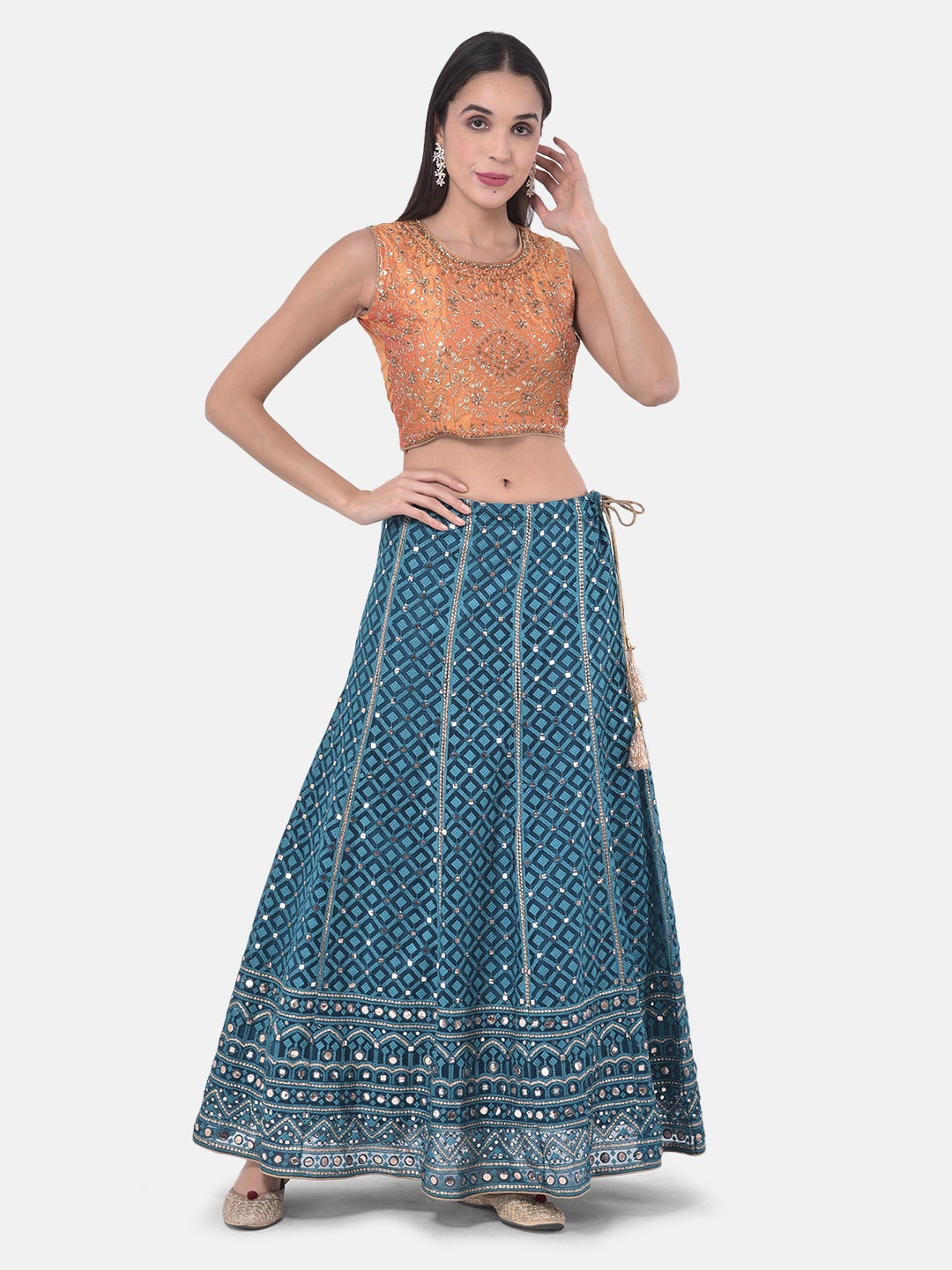 Neerus Blue net embellished lehenga set - detail view 5