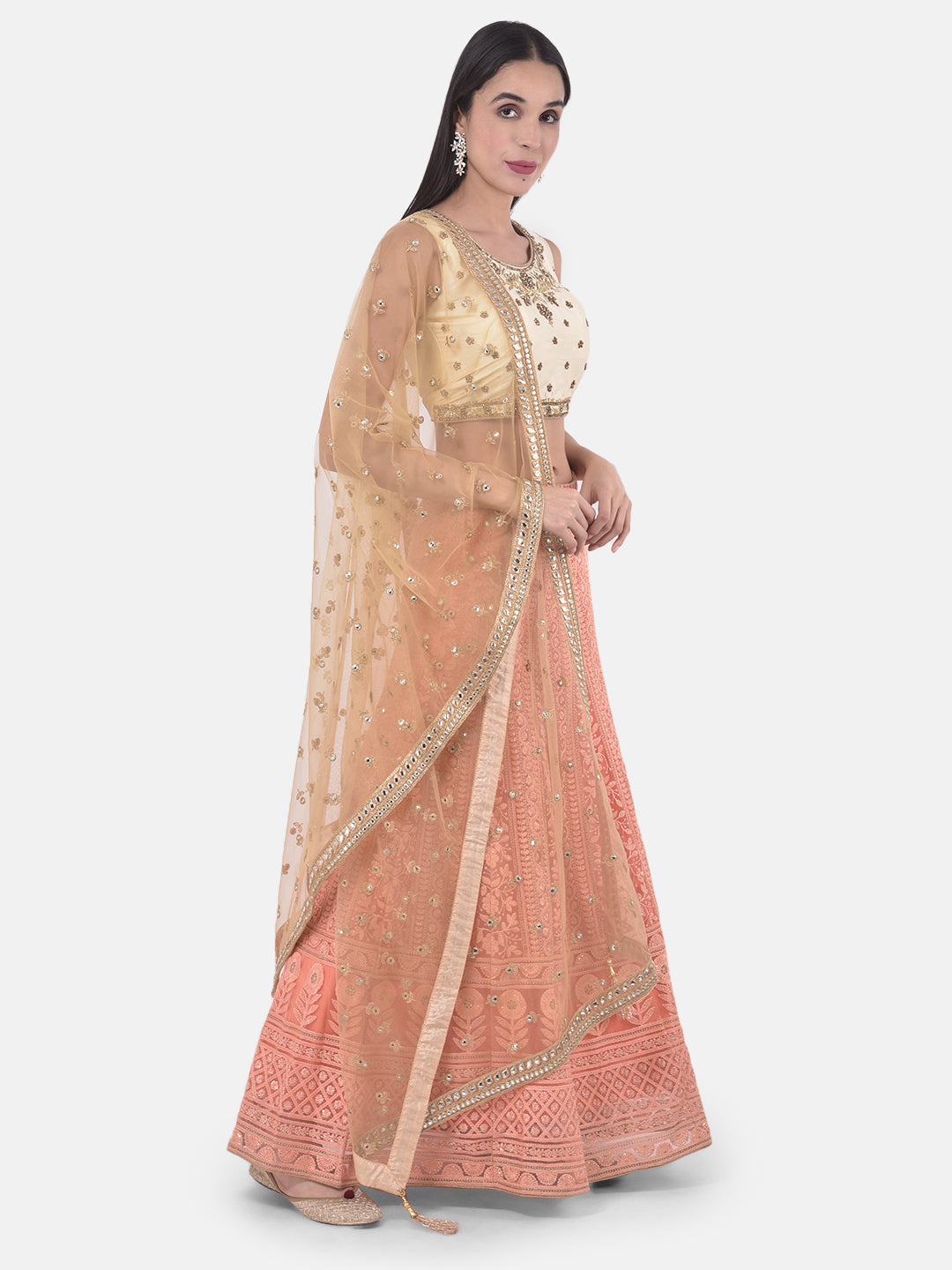 Neerus Orange net embellished lehenga set - front view