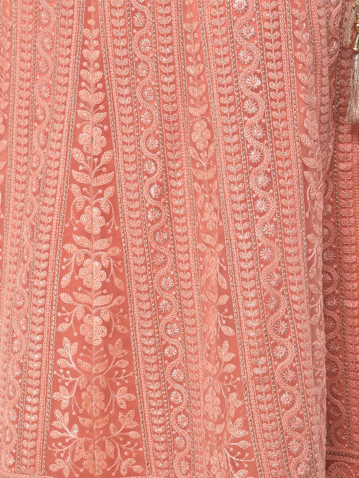 Neerus Orange net embellished lehenga set - detail view 2