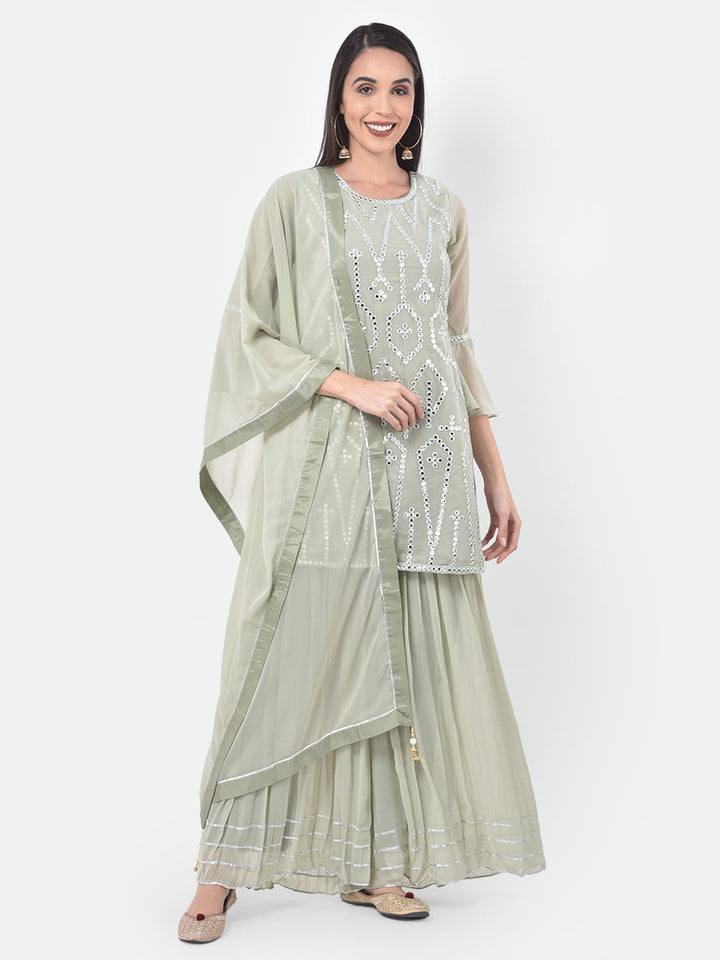 Neerus Green georgette embroidered sharara set - front view