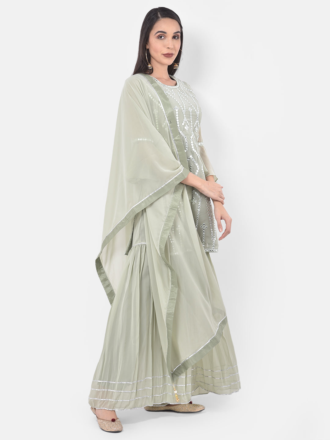 Neerus Green georgette embroidered sharara set - back view
