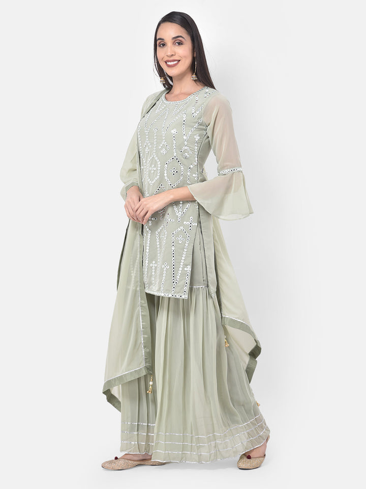 Neerus Green georgette embroidered sharara set - side view