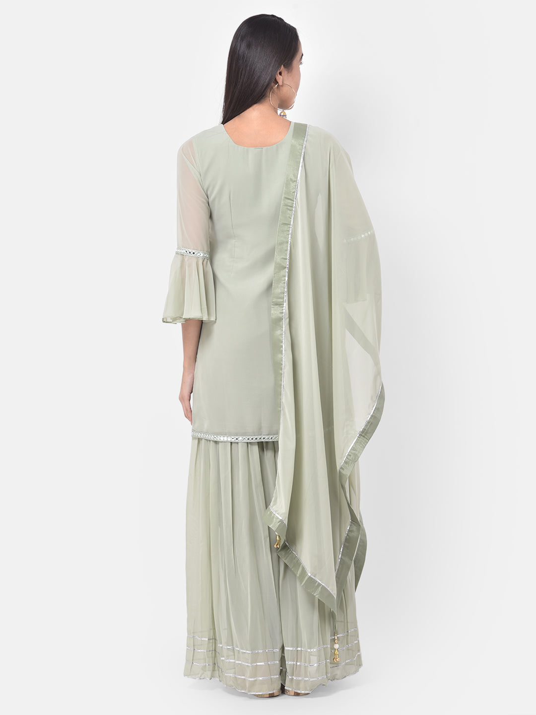 Neerus Green georgette embroidered sharara set - detail view 1