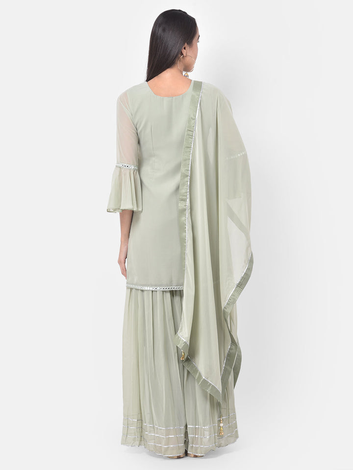 Neerus Green georgette embroidered sharara set - detail view 1