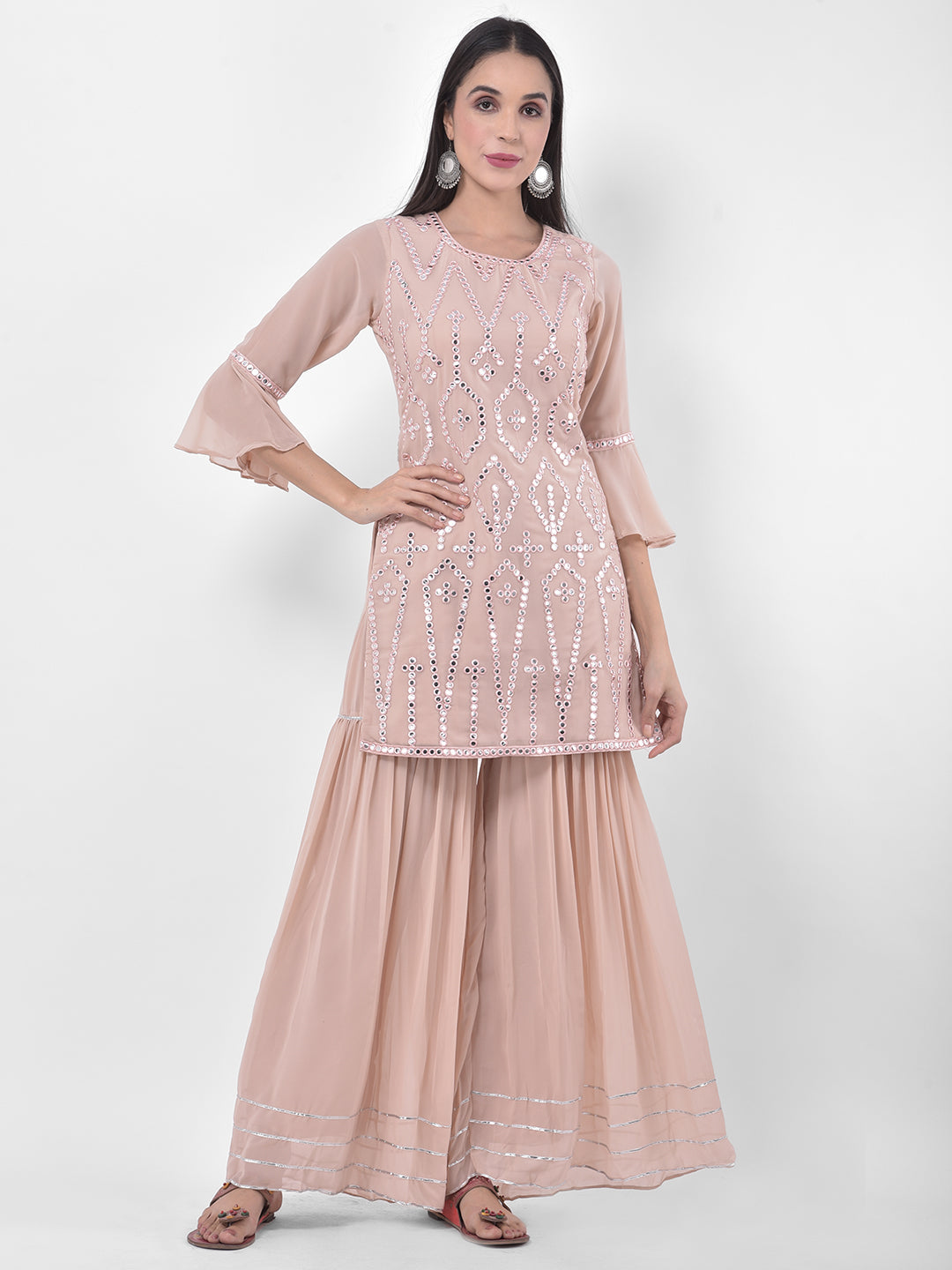Neerus Pink Georgette Embroidered Sharara Set - detail view 5