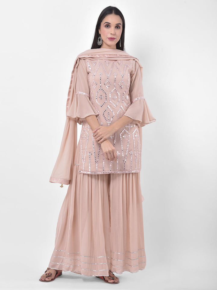 Neerus Pink Georgette Embroidered Sharara Set - front view