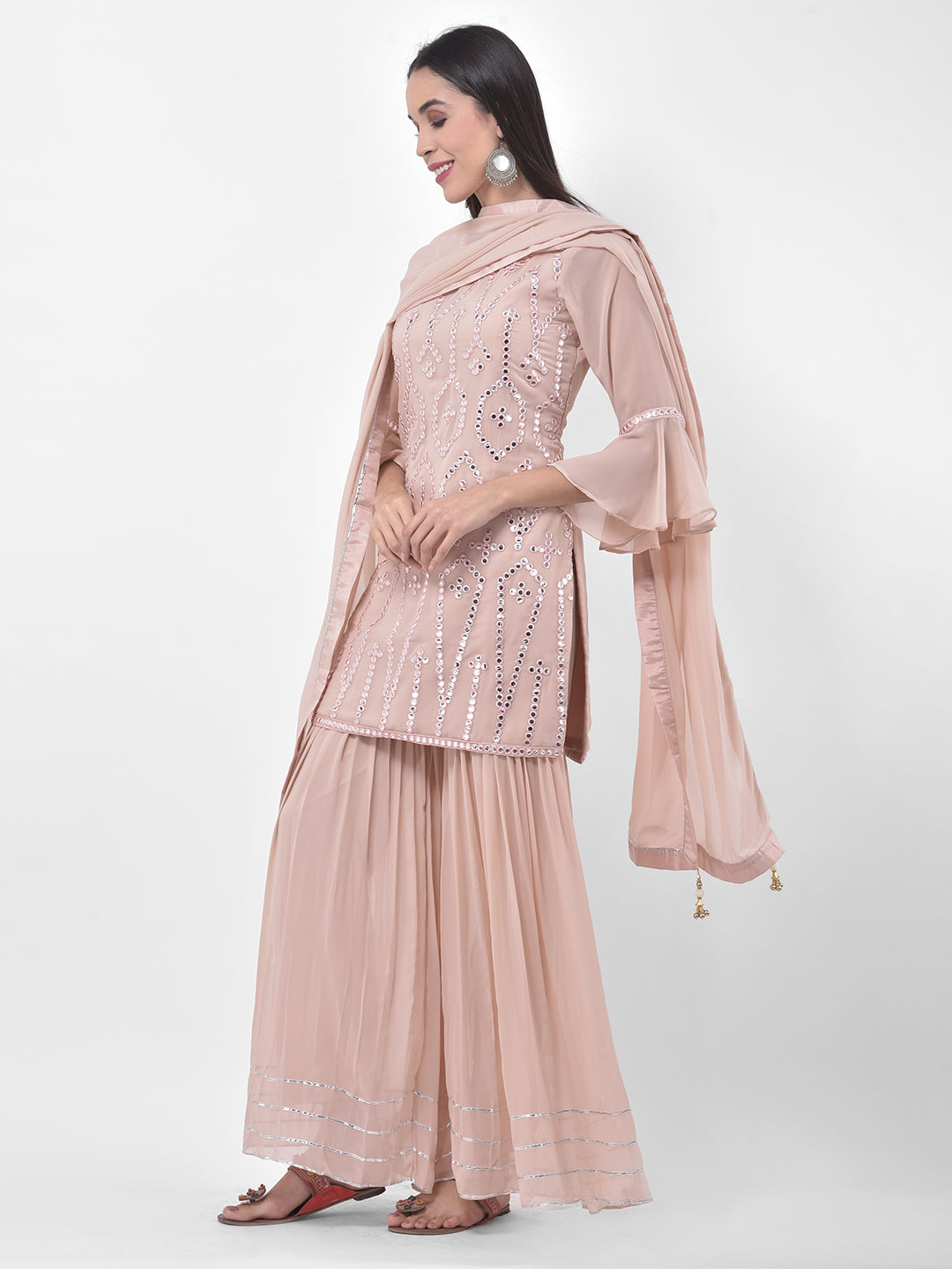 Neerus Pink Georgette Embroidered Sharara Set - side view