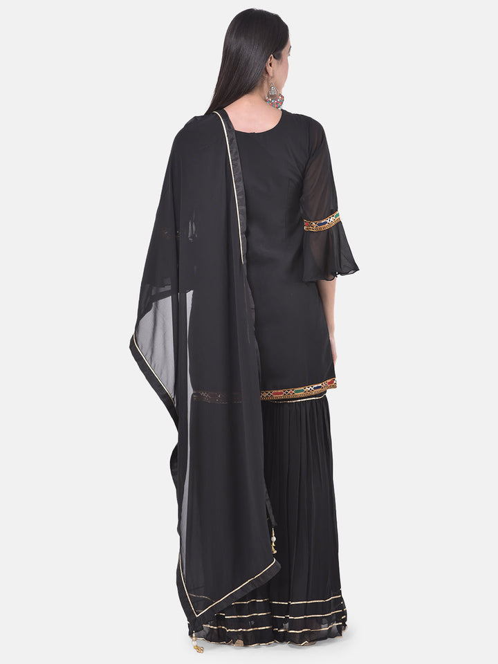 Neerus Black georgette embroidered suit gharara set - side view