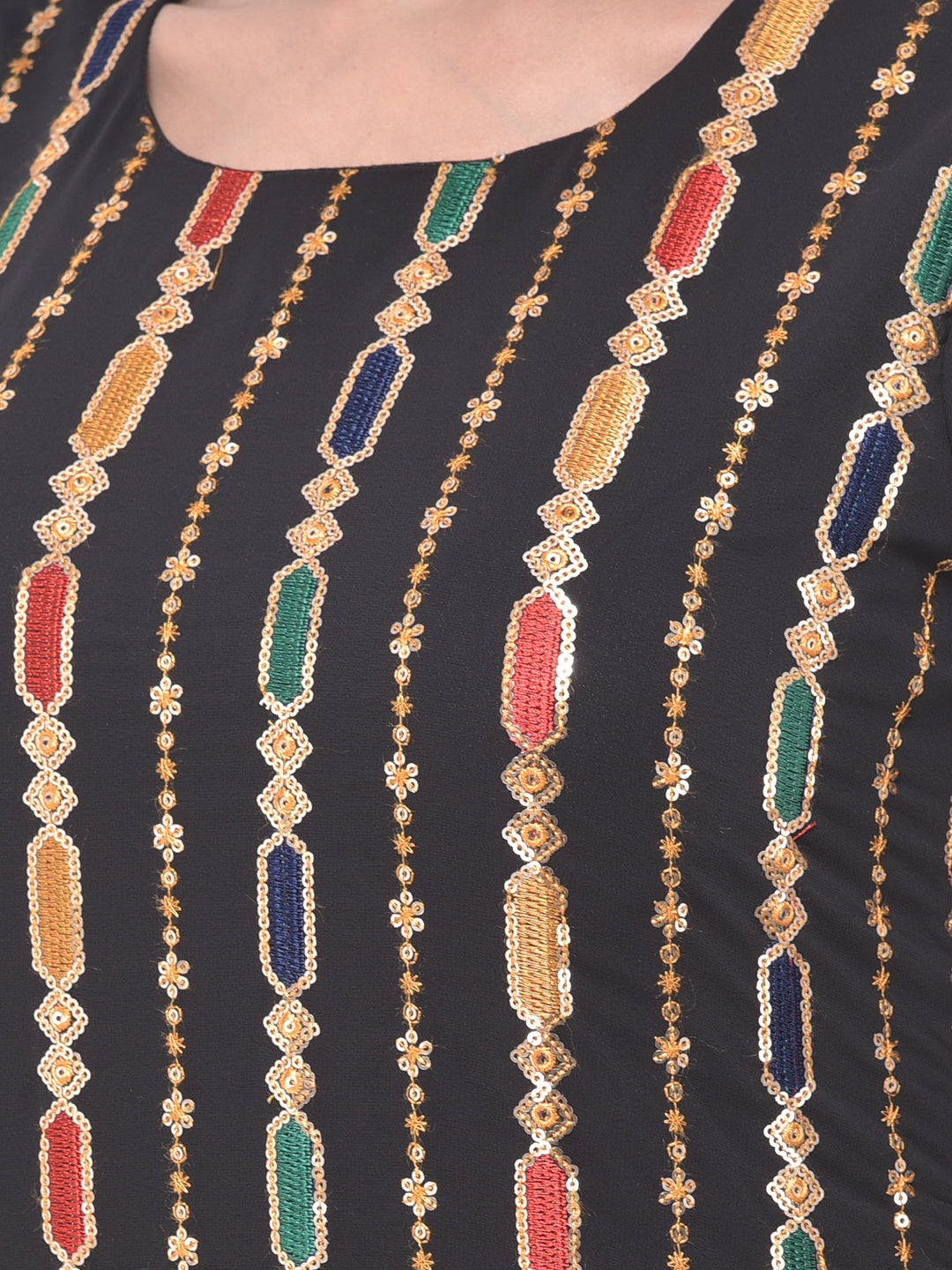 Neerus Black georgette embroidered suit gharara set - detail view 1