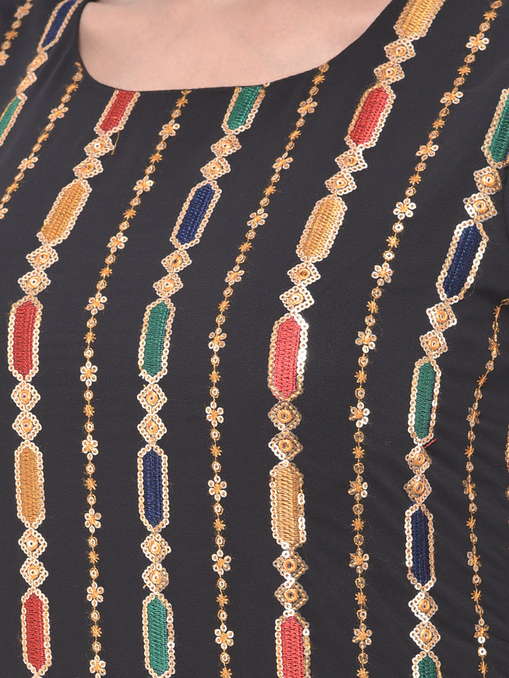 Neerus Black georgette embroidered suit gharara set - detail view 1