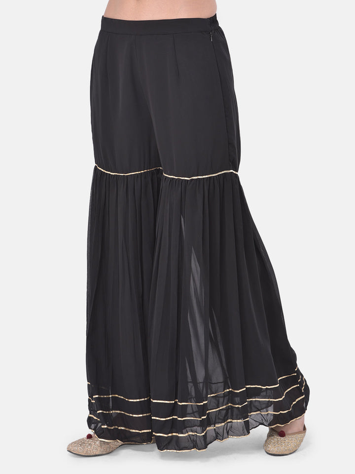 Neerus Black georgette embroidered suit gharara set - detail view 2