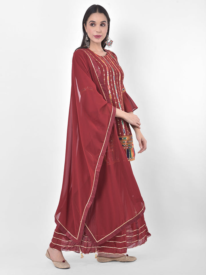 Neerus Maroon georgette embroidered sharara set - back view