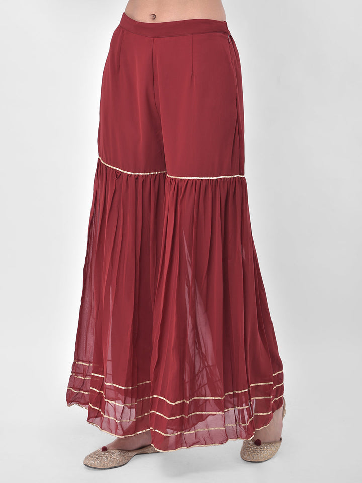 Neerus Maroon georgette embroidered sharara set - detail view 3