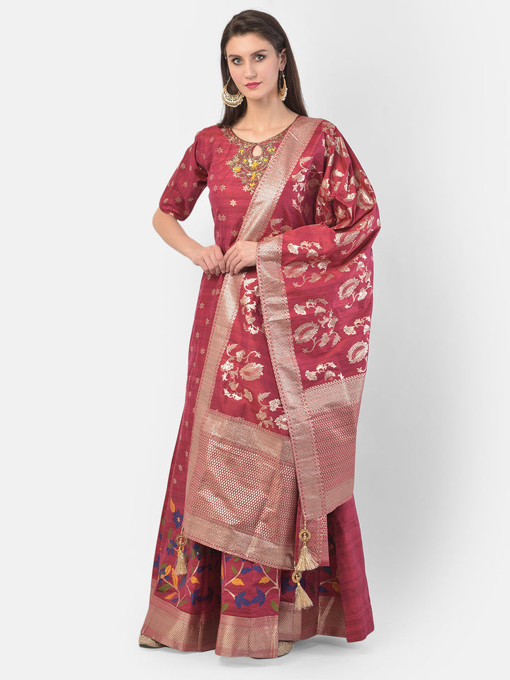 Neerus Pink silk embroidered anarkali suit set - detail view 6