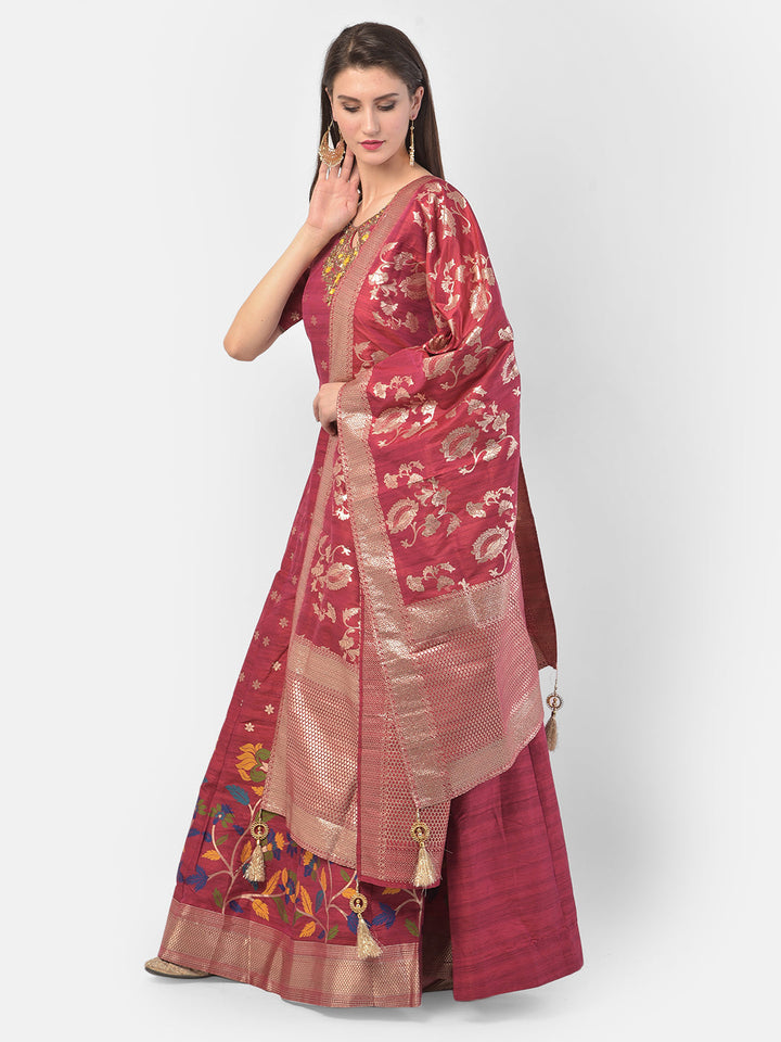Neerus Pink silk embroidered anarkali suit set - front view