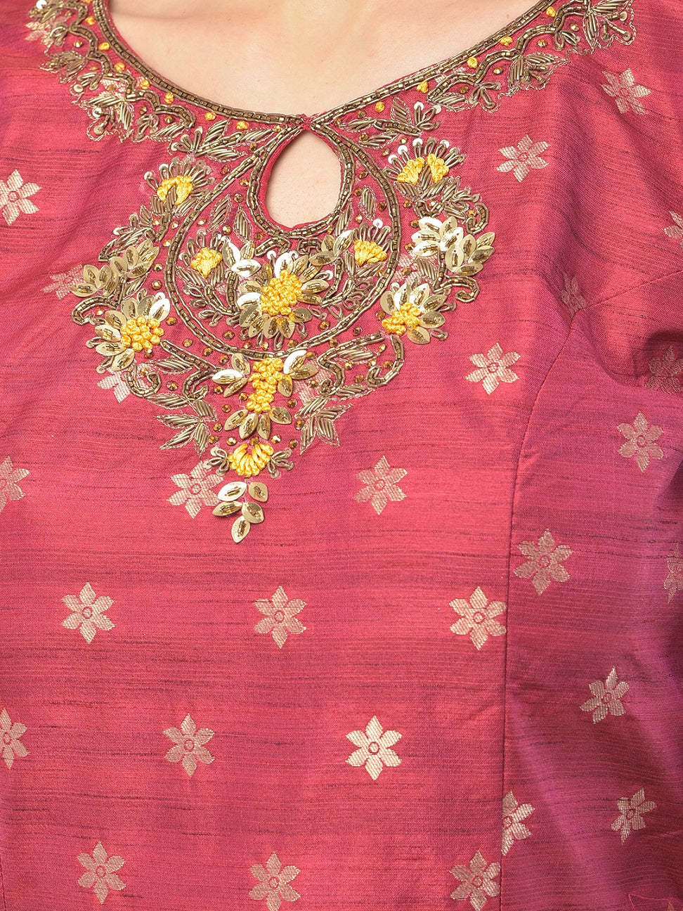 Neerus Pink silk embroidered anarkali suit set - detail view 4