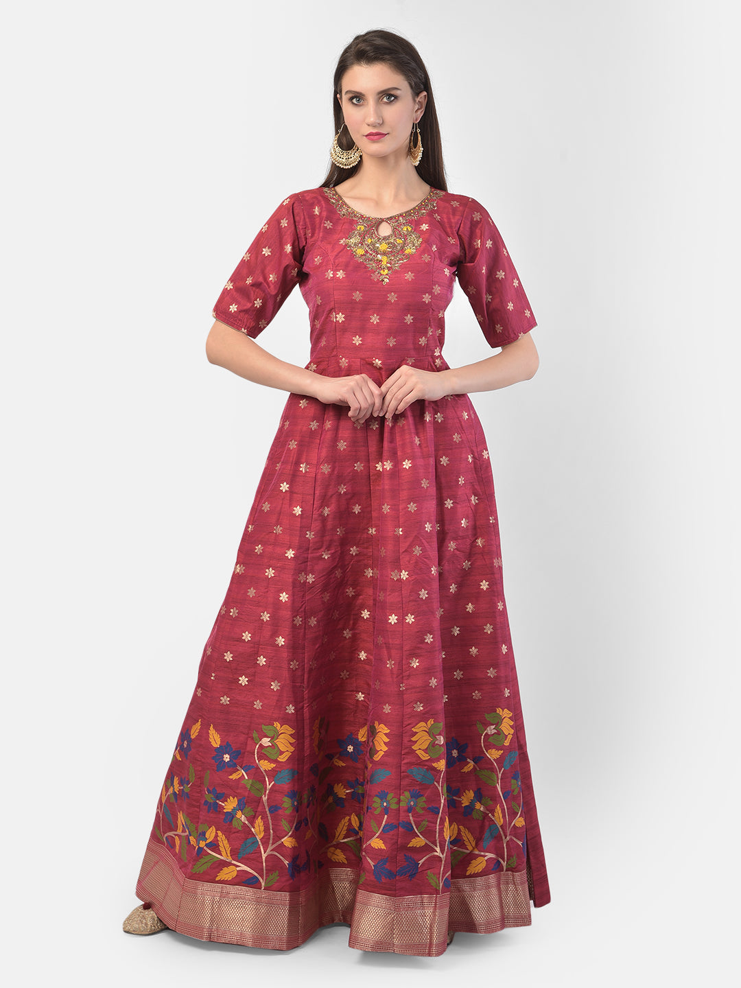 Neerus Pink silk embroidered anarkali suit set - detail view 5
