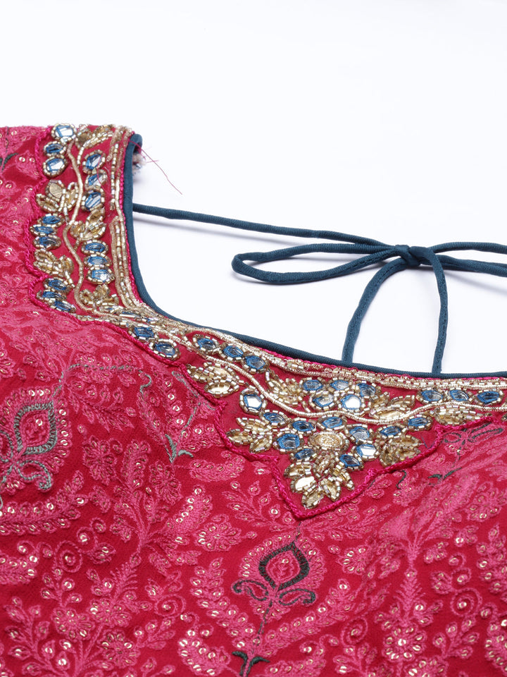 Neerus Pink georgette kurta set - back view