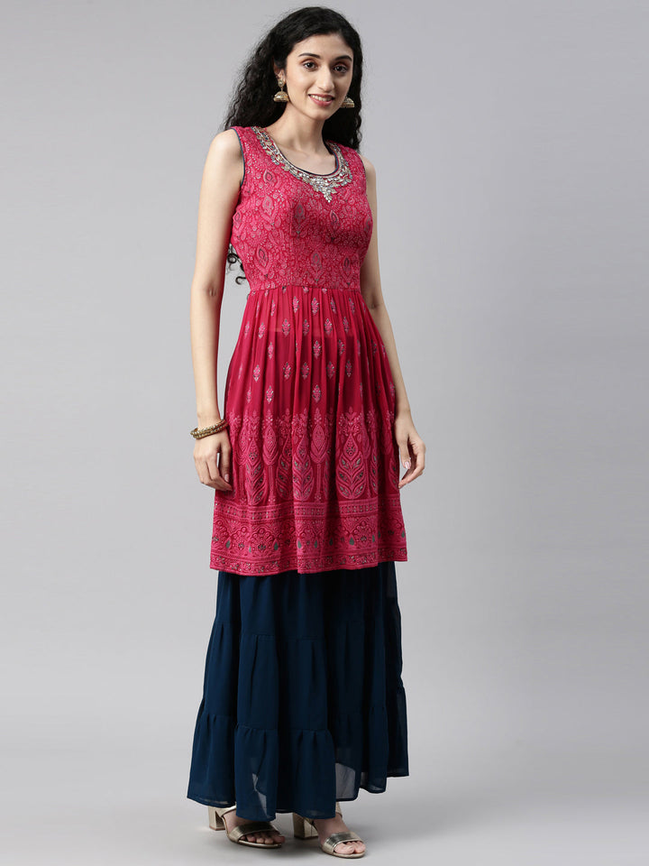 Neerus Pink georgette kurta set - detail view 3