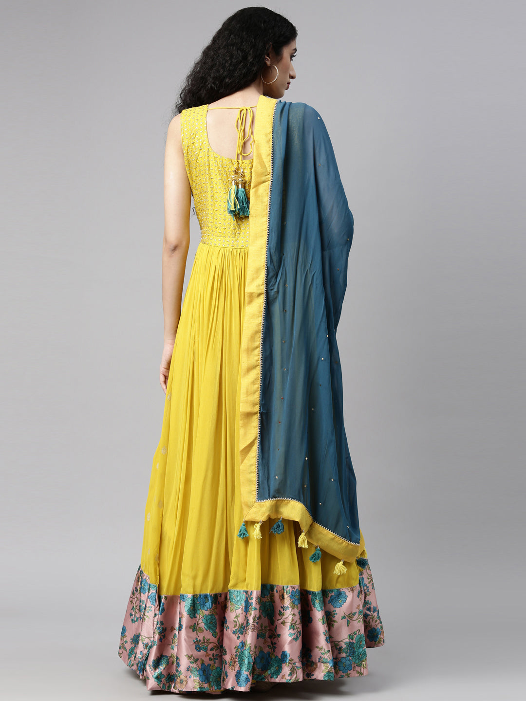 Neerus Yellow Georgette Kurta Set - detail view 5