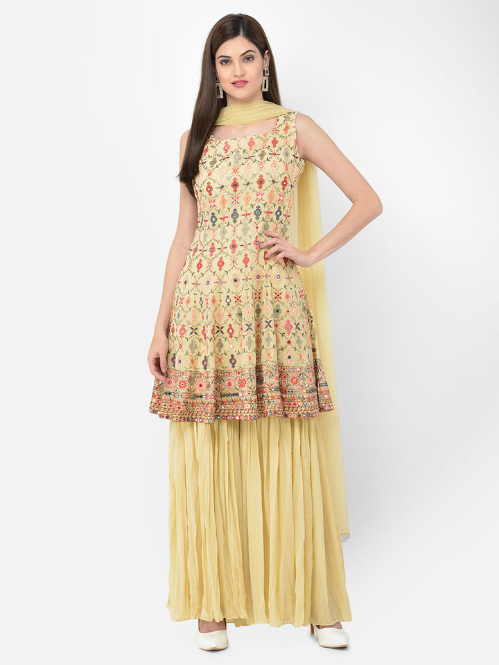 Neerus Beige georgette embroidered anarkali suit set - side view