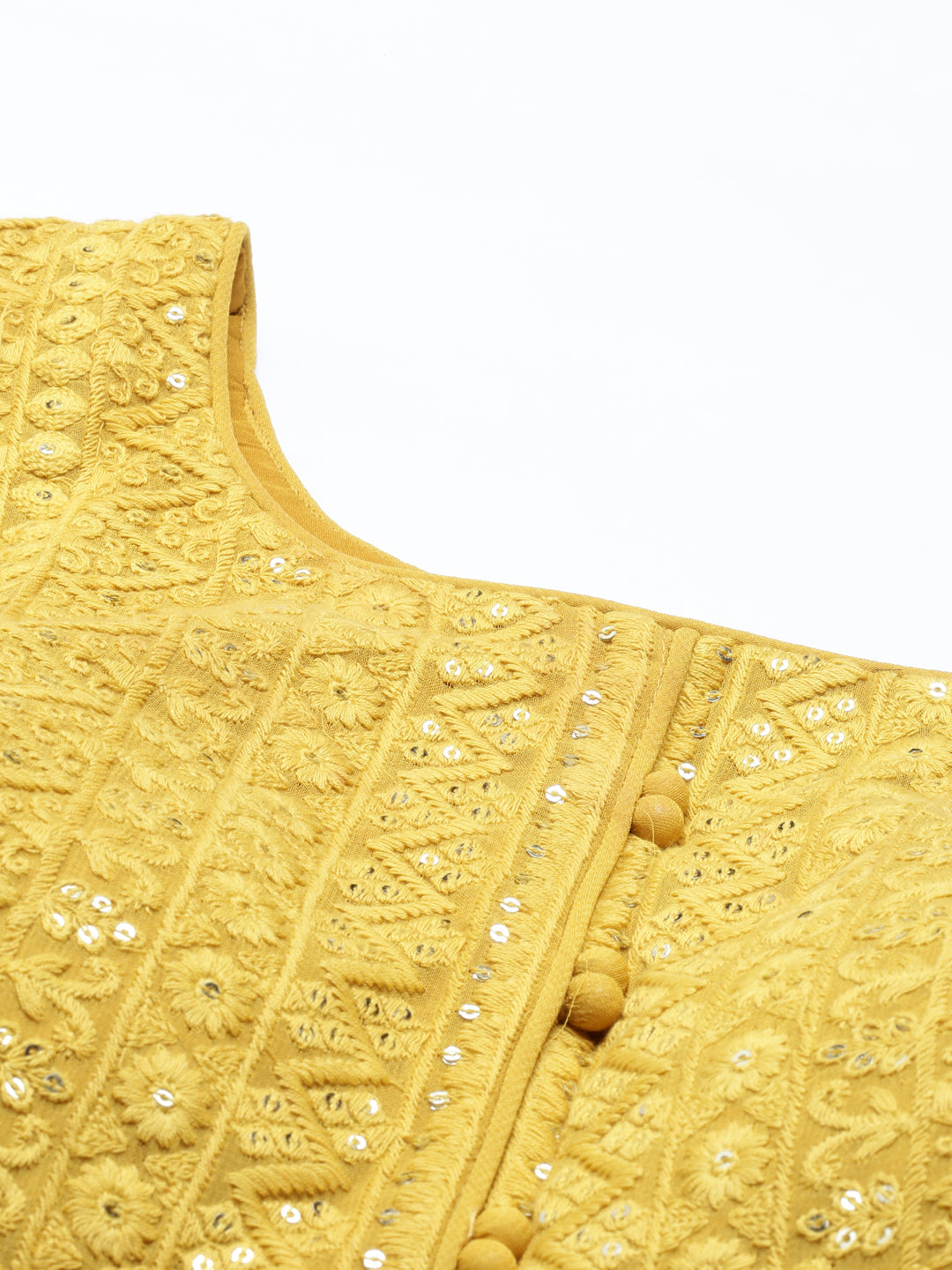 Neerus Yellow georgette thread embroidered anarkali gown - detail view 8