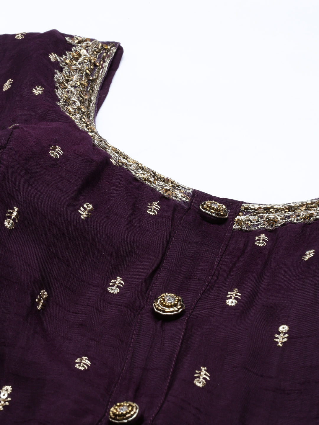Neerus Maroon silk kurta set - detail view 4