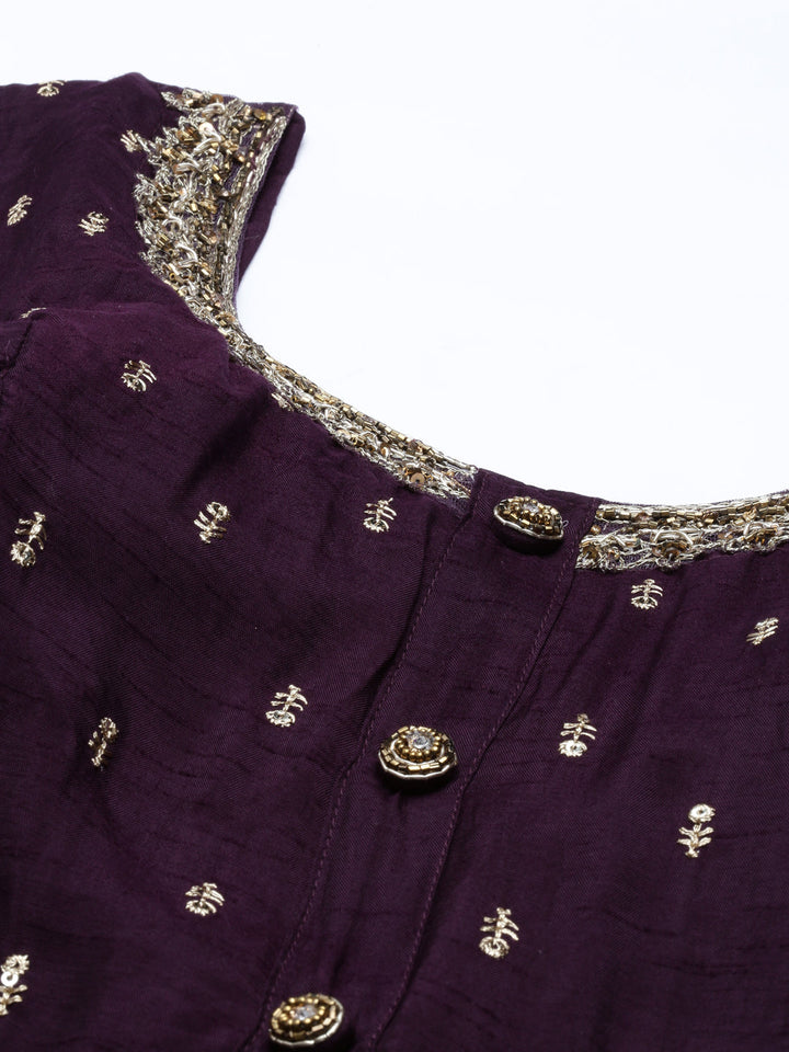 Neerus Maroon silk kurta set - detail view 4