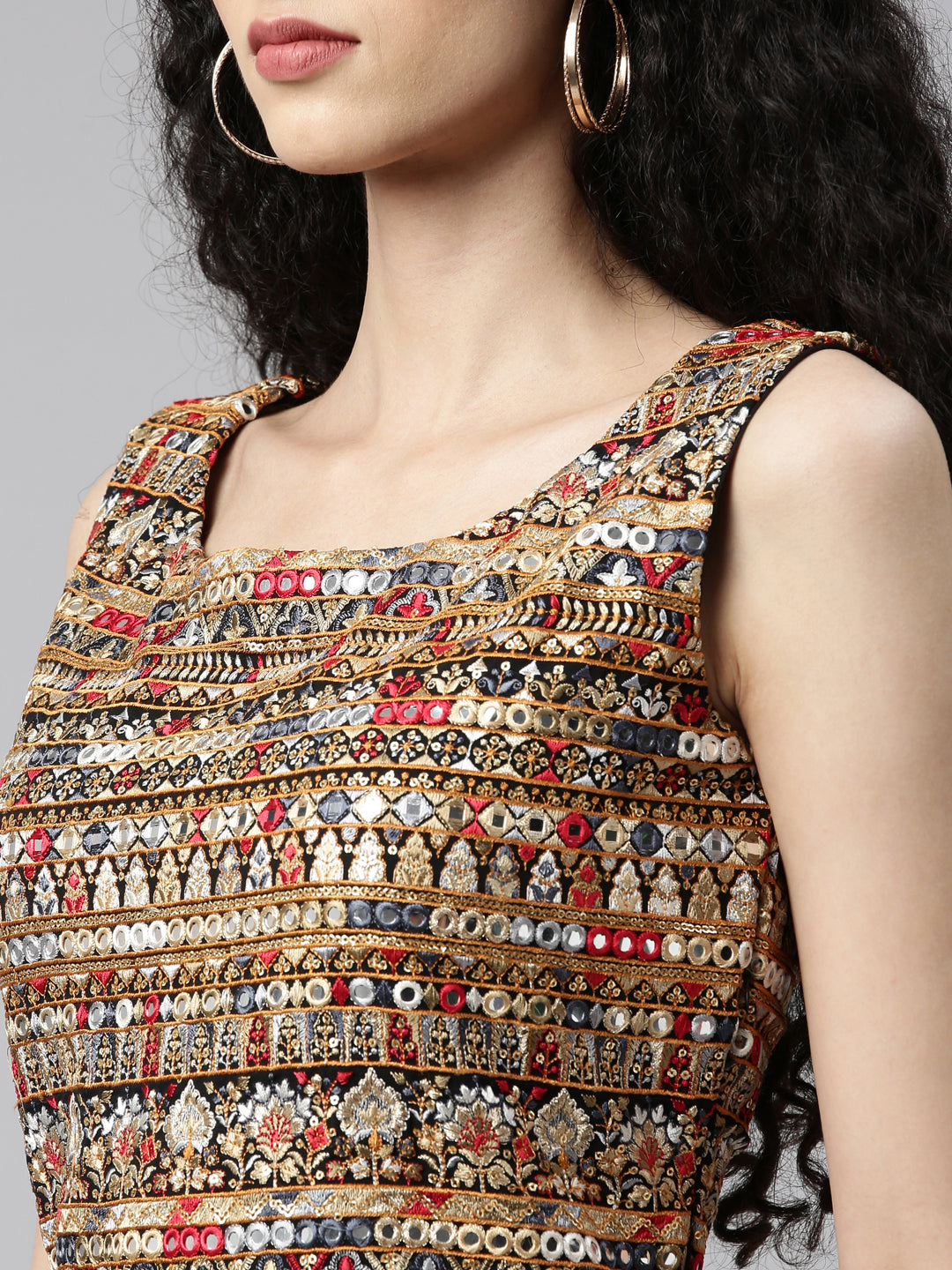 Neerus Black Georgette Kurta Set - back view