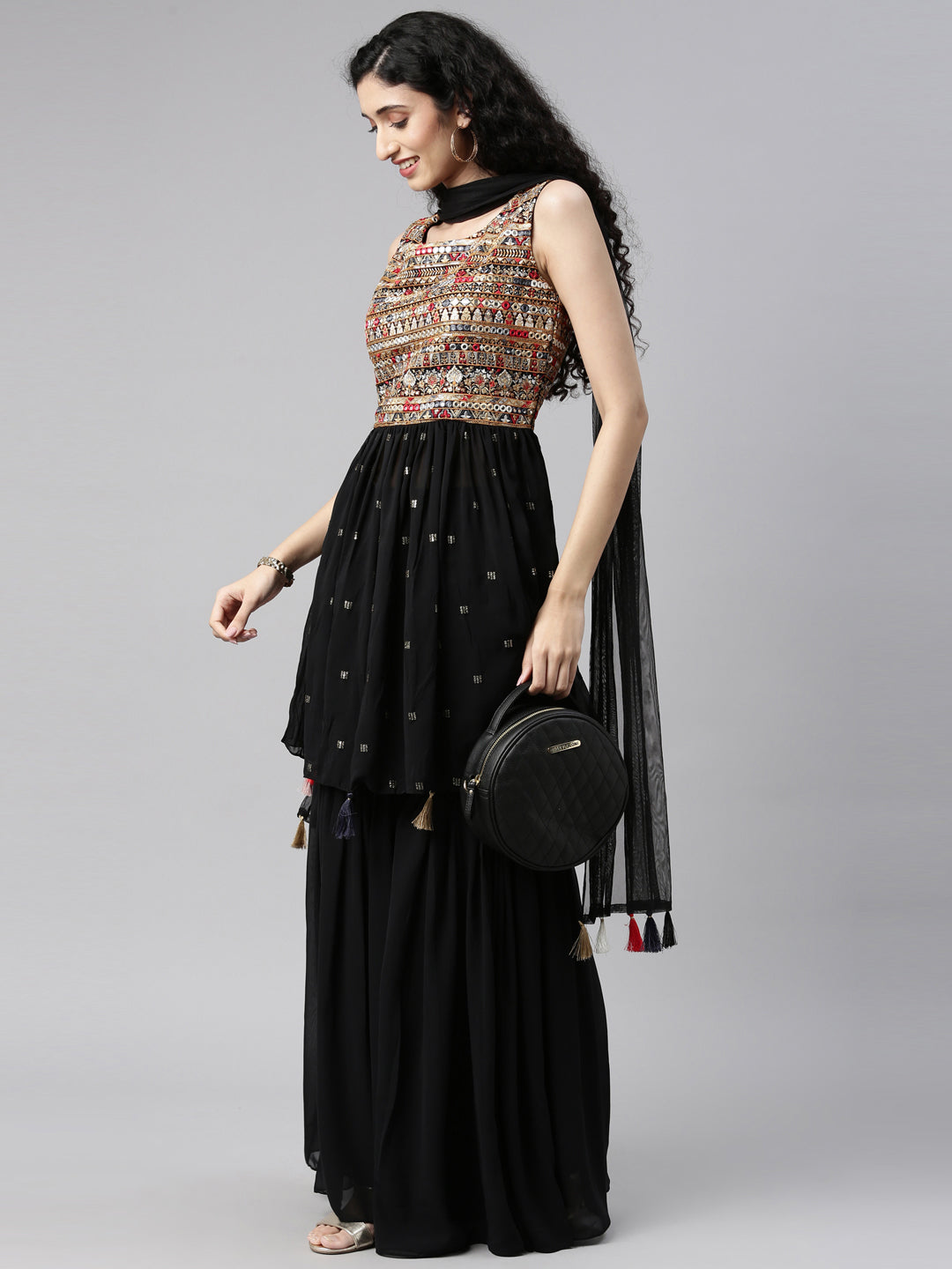 Neerus Black Georgette Kurta Set - detail view 6