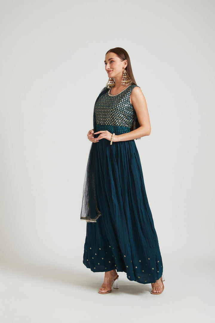 Neerus Blue Georgette Embellished Anarkali Suit Set - side view