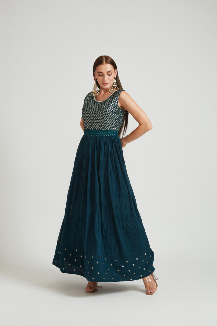 Neerus Blue Georgette Embellished Anarkali Suit Set - detail view 1