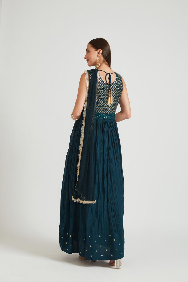 Neerus Blue Georgette Embellished Anarkali Suit Set - detail view 2