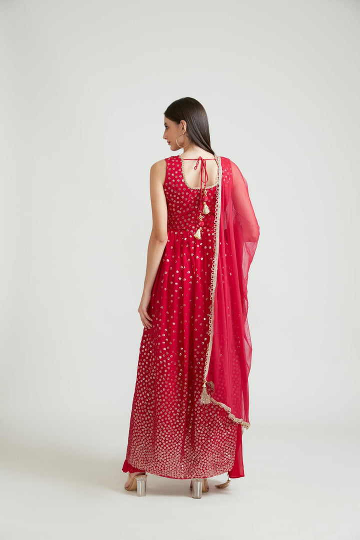 Neerus Pink georgette embroidered suit set - back view