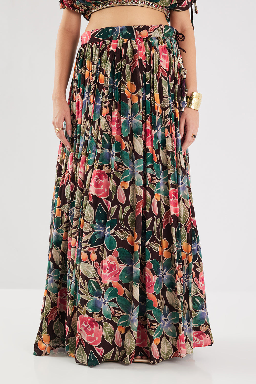 Neerus Brown georgette printed co-ord set - detail view 4