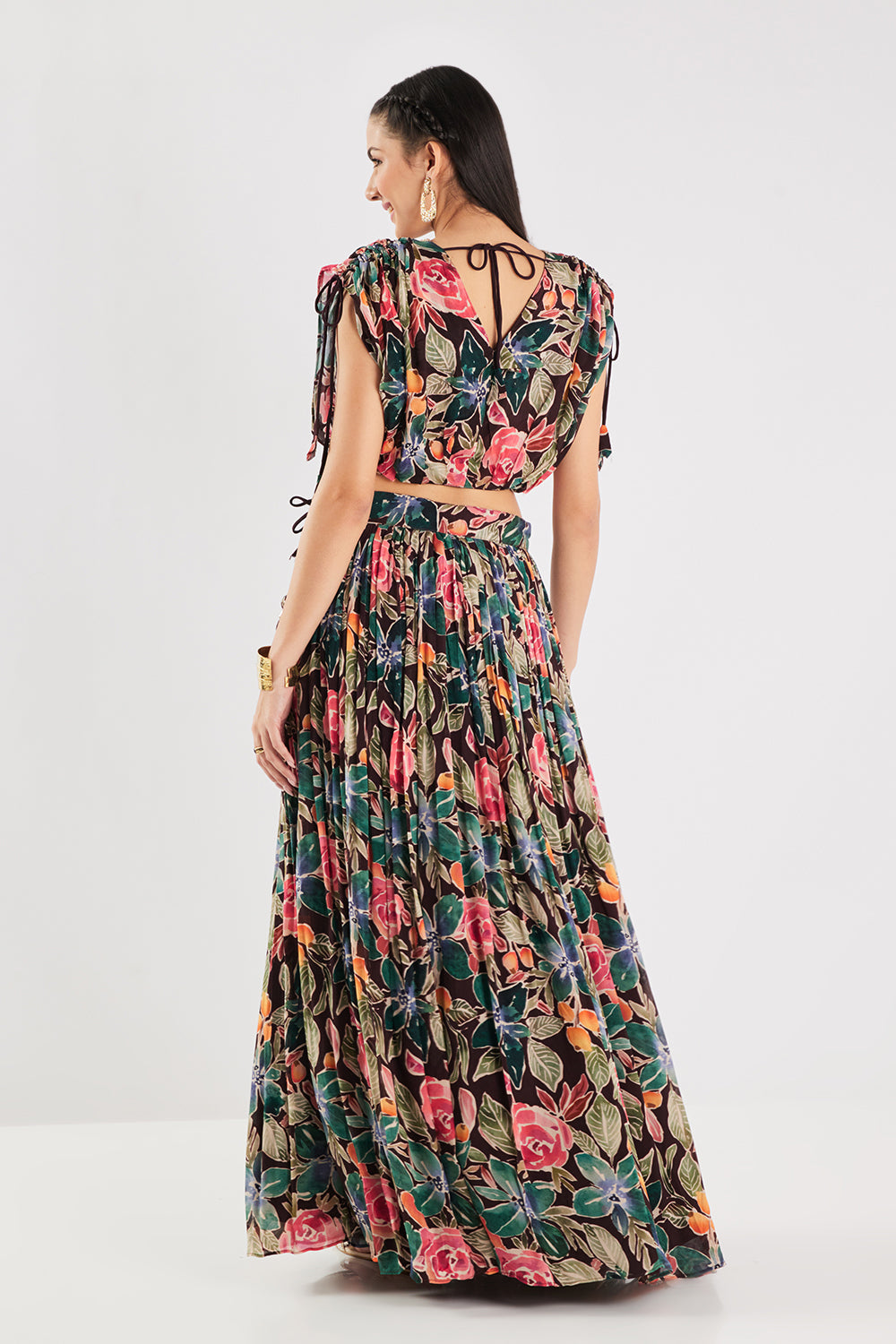 Neerus Brown georgette printed co-ord set - detail view 1