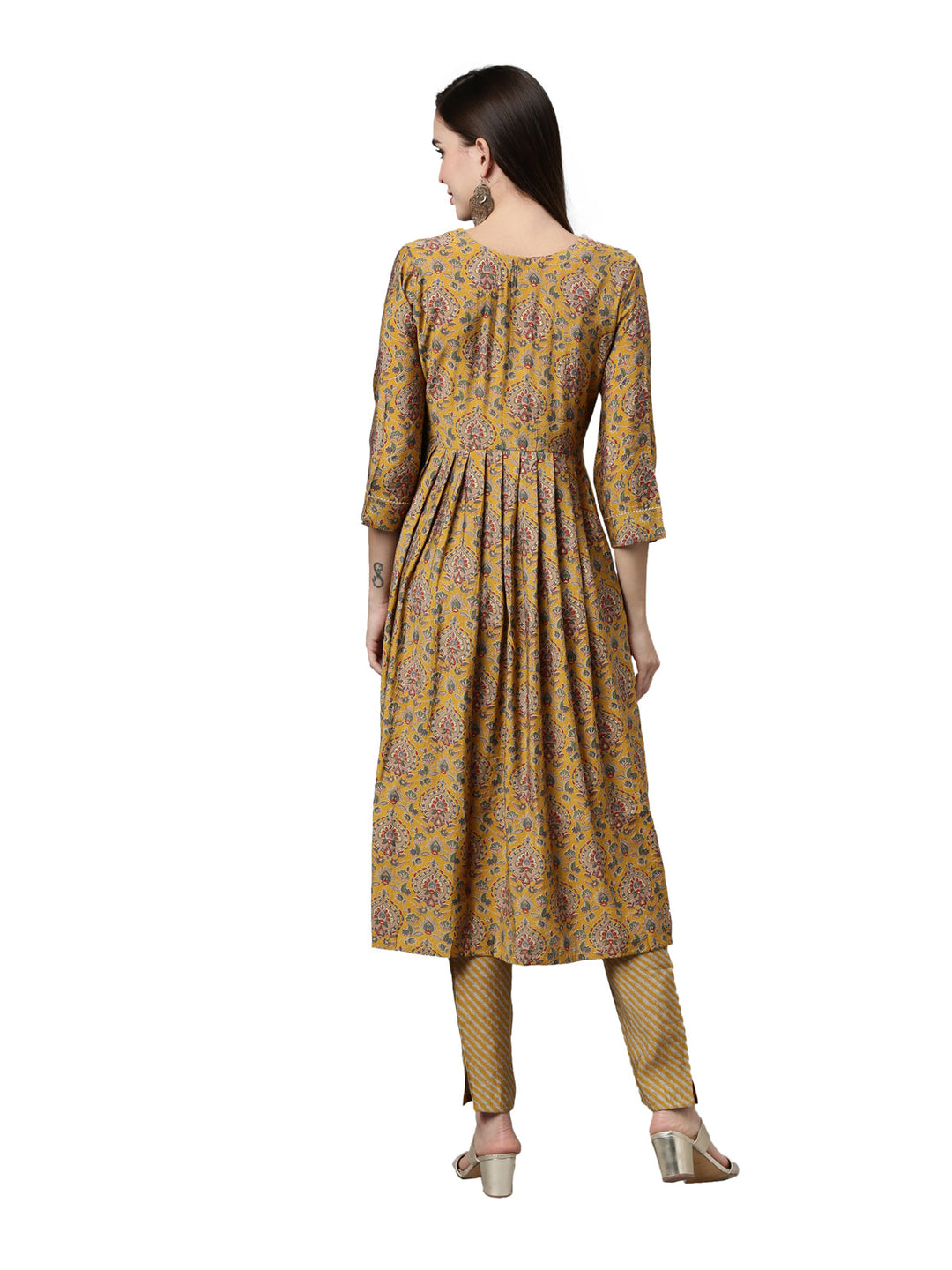 Neerus Yellow printed Anarkali kurta set - detail view 1