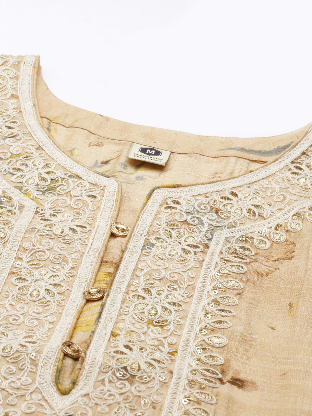 Neerus Beige silk thread embroidered kurta - detail view 3