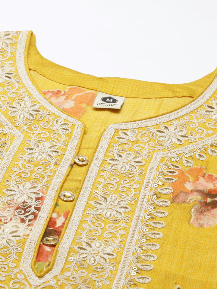 Neerus Yellow silk thread embroidered kurta - detail view 4