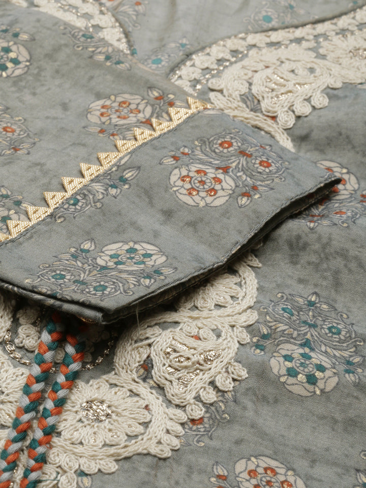 Neerus Grey muslin straight kurta set - detail view 4