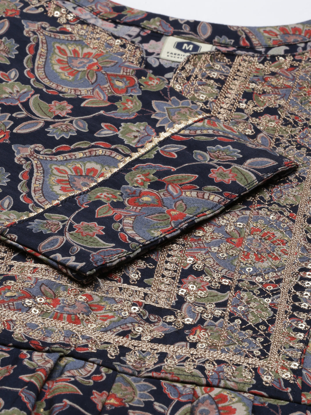 Neerus Blue shantoon printed kurta set - detail view 5