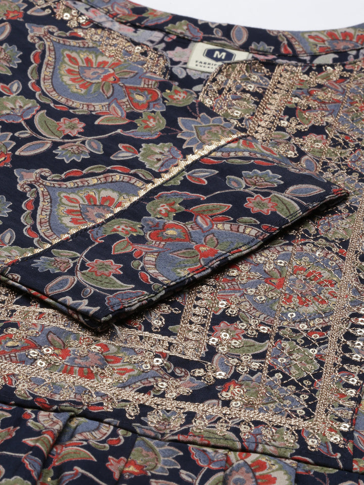 Neerus Blue shantoon printed kurta set - detail view 5
