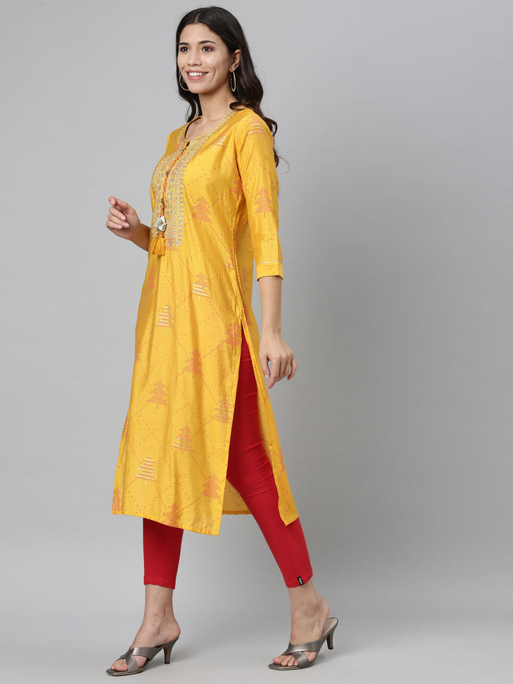 Neerus Yellow modal embellished kurta set - detail view 3