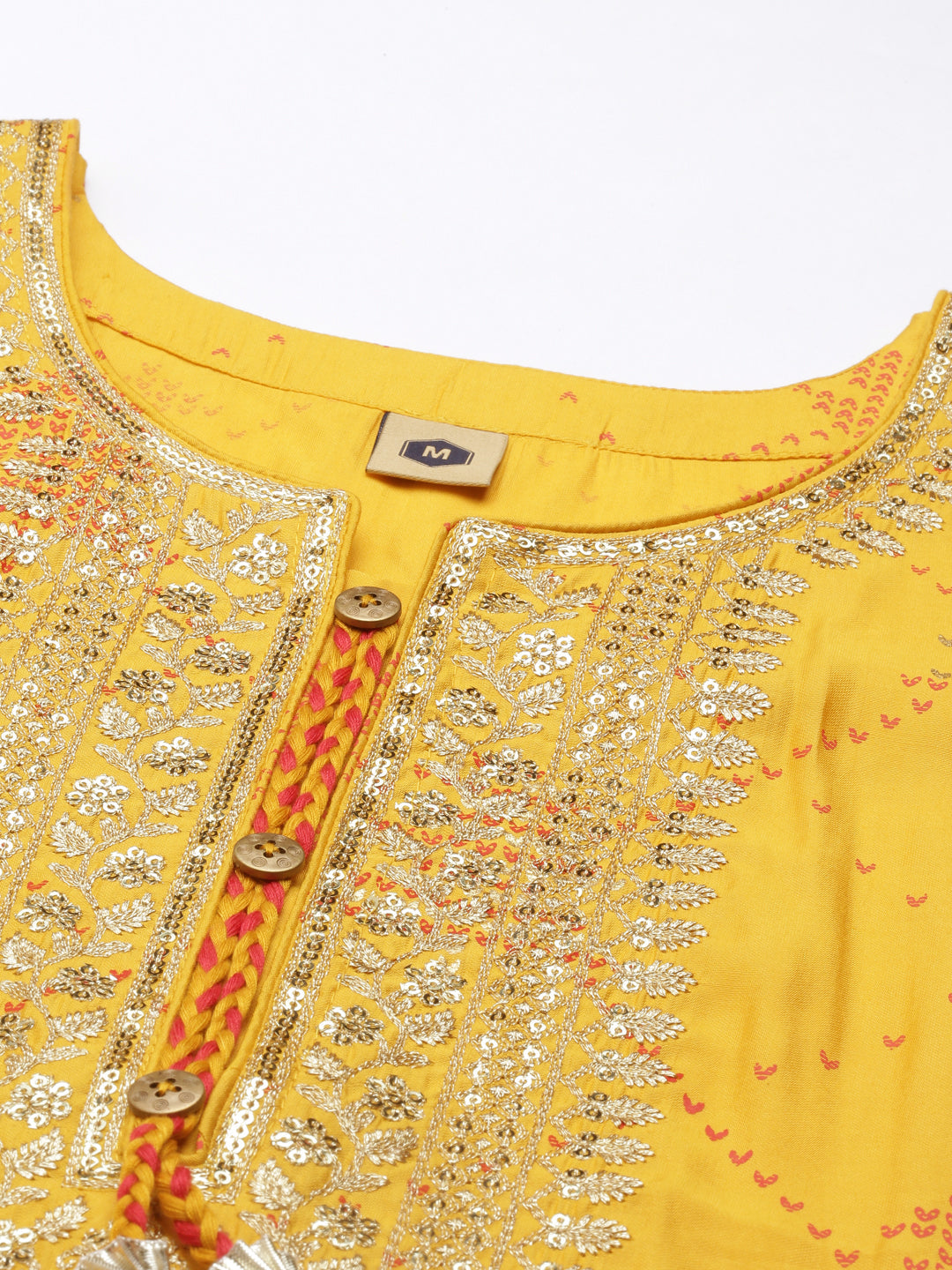 Neerus Yellow modal embellished kurta set - detail view 4