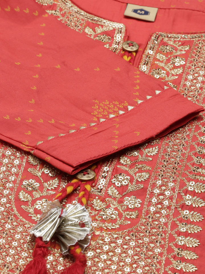 Neerus Brown modal printed straight kurti with ethnic motifs - detail view 4