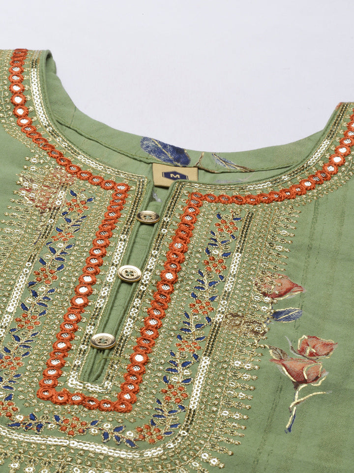Neerus Green satin solid kurta set - back view